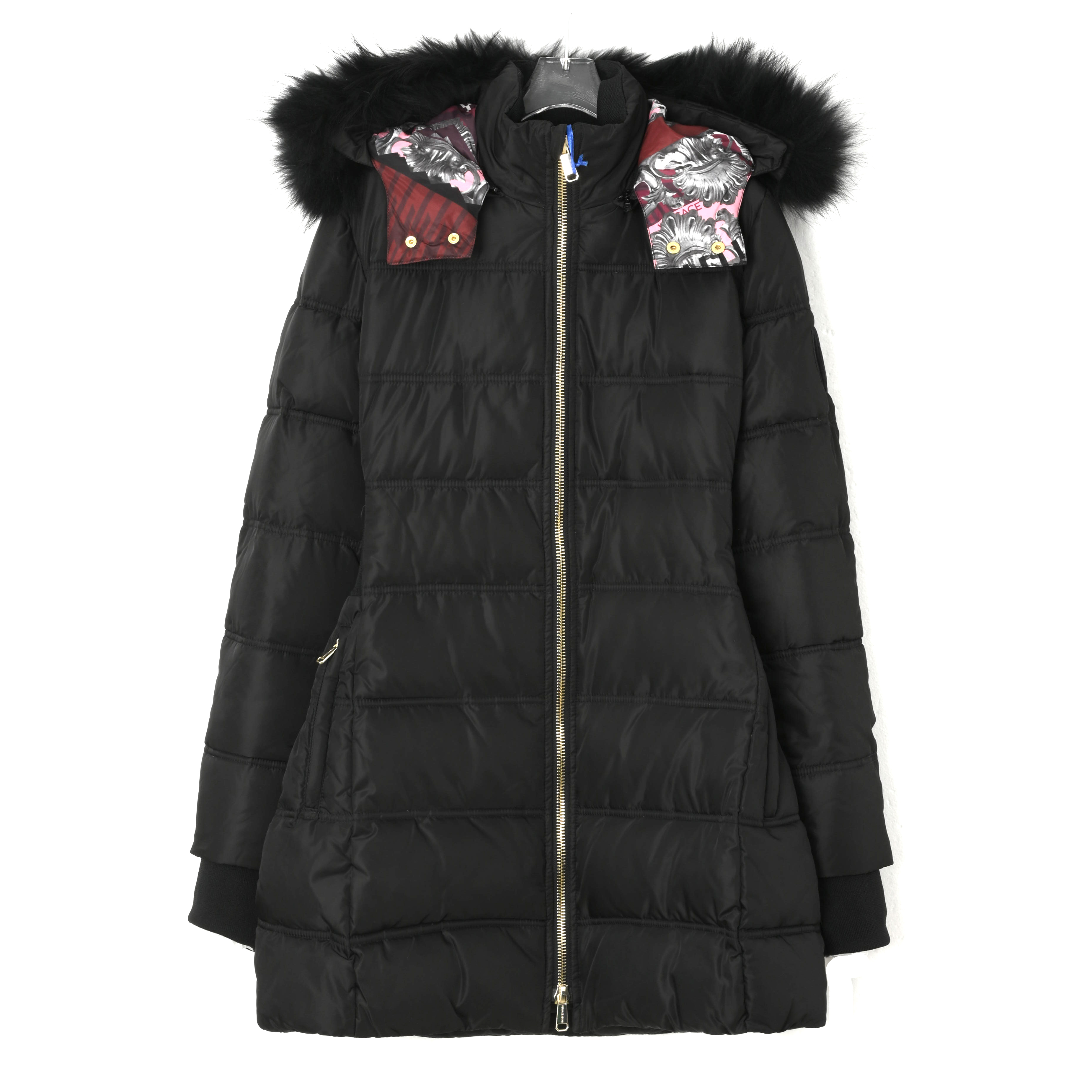 VERSACE JEANS 女士修身款黑色毛领中长款羽绒服E5HSA97325014