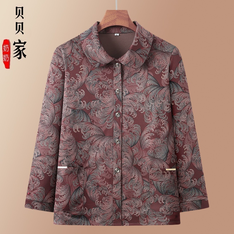 春秋中老年人长袖衬衫秋装奶奶外套妈妈上衣老太太衣服老人衬衣女