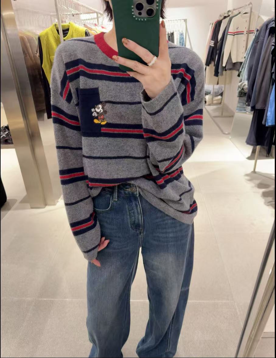 春苗女装  米奇款条纹羊毛衫      时尚百搭毛衣针织衫