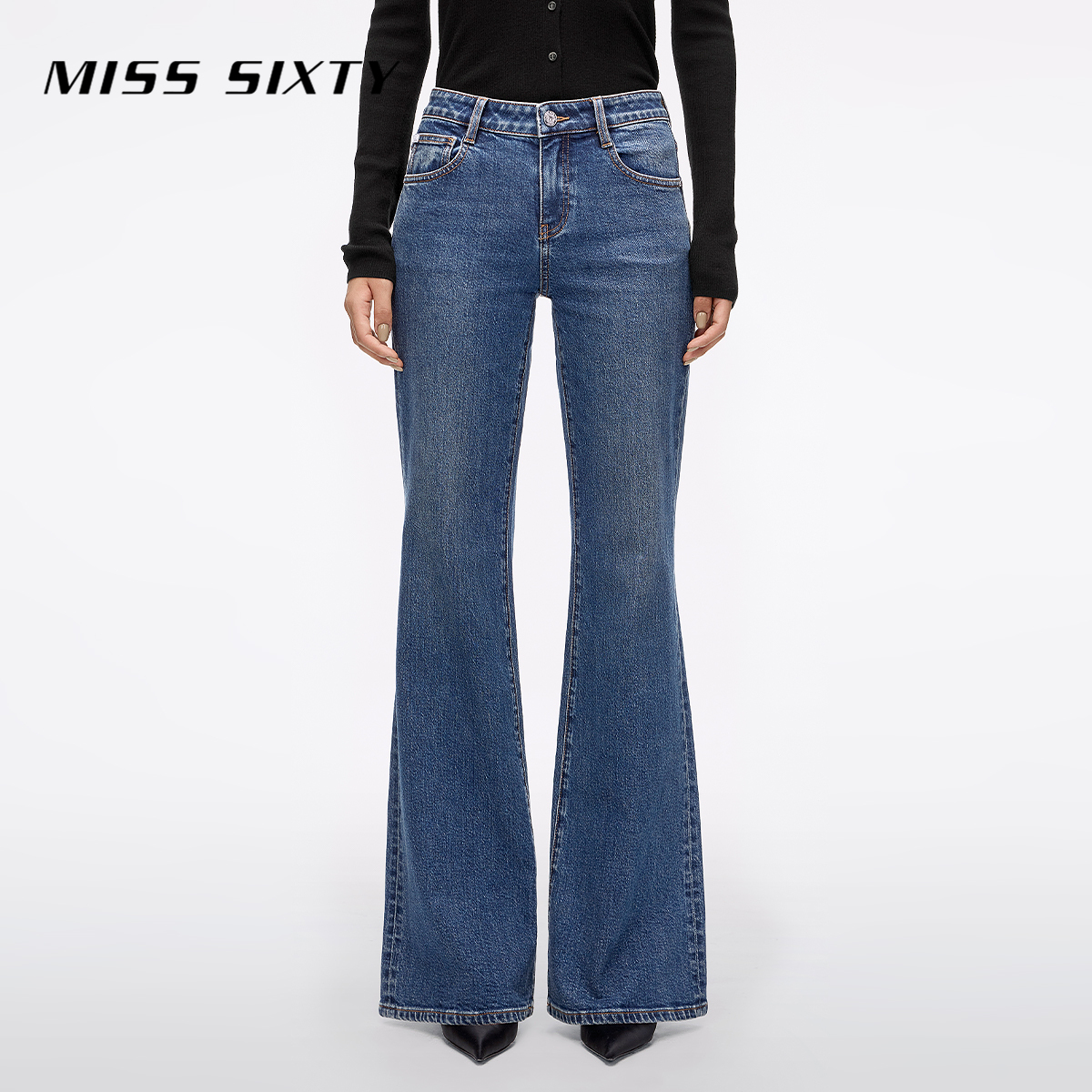 Miss Sixty2025秋季新款牛仔裤女复古修身显瘦微喇叭裤休闲通勤