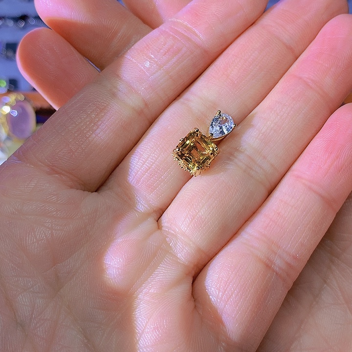 黄晶吊坠(不含链)银S925镀金镶嵌