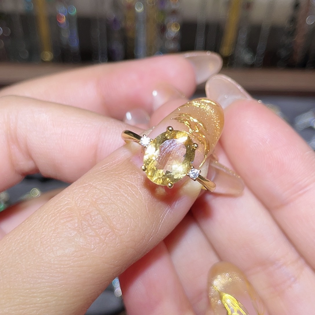 黄晶戒指银S925镶嵌35678