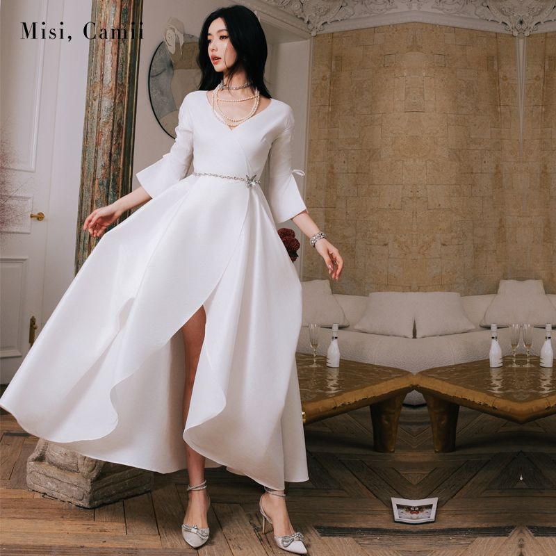 Misi,Camii2024秋冬新款女装蝴蝶钻V领中袖大礼服名媛时尚连衣裙