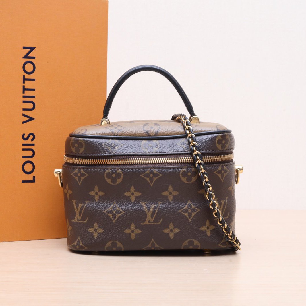 95新 LouisVuitton/路易威登 小花黑黑 Vanity 化妆包 小号 老花