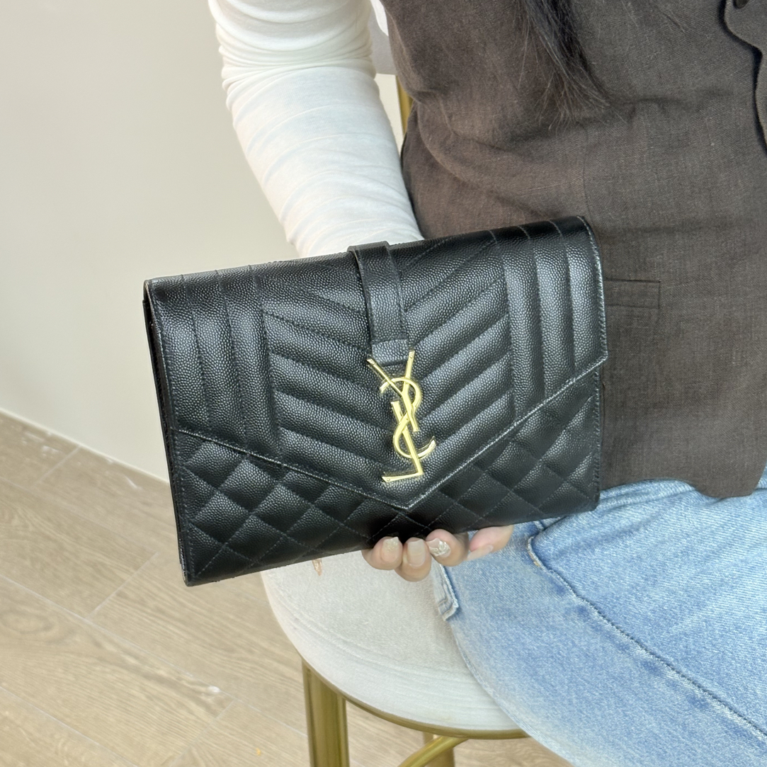 95新 YSL/圣罗兰 黑金鱼子酱kate手包
