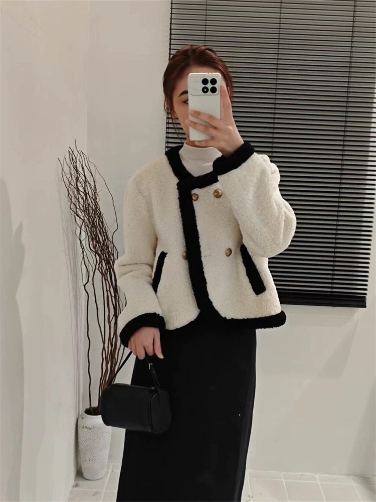 韩式复古小香风圆领开衫外套女