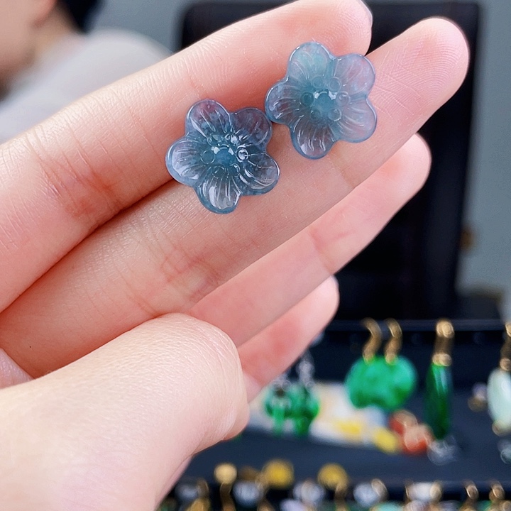 翡翠耳饰银S925镶嵌饰品