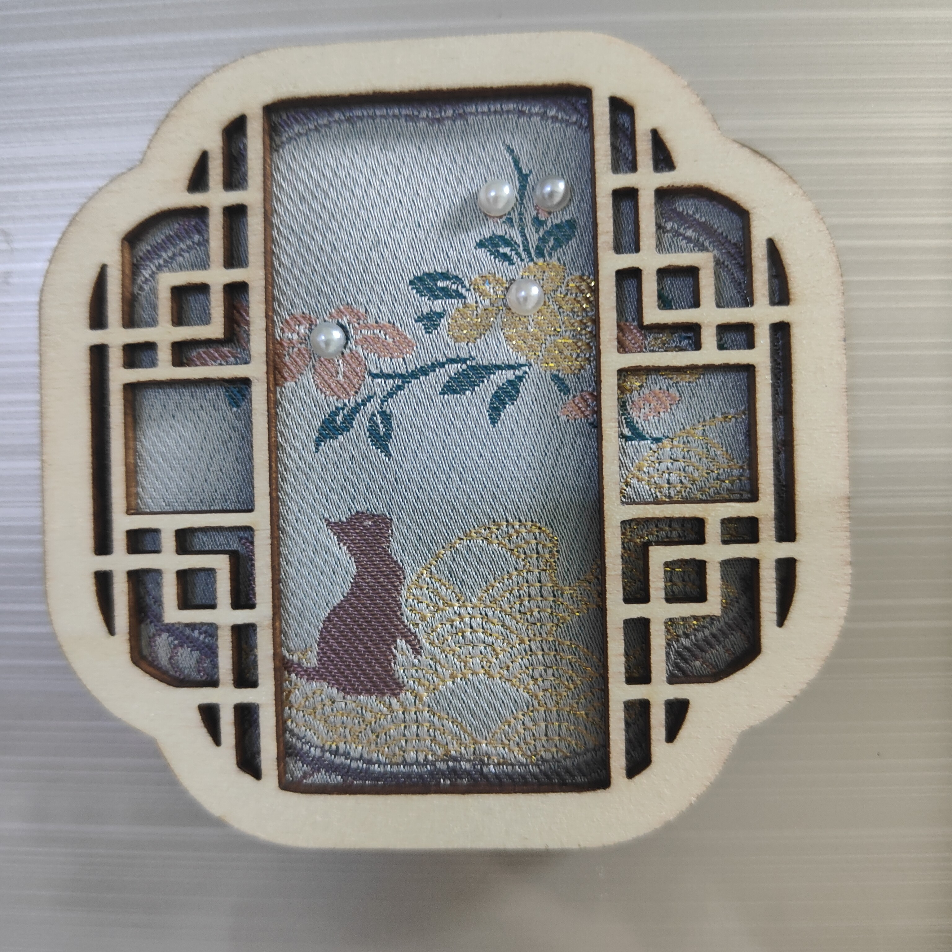 宋锦花窗冰箱贴 中式