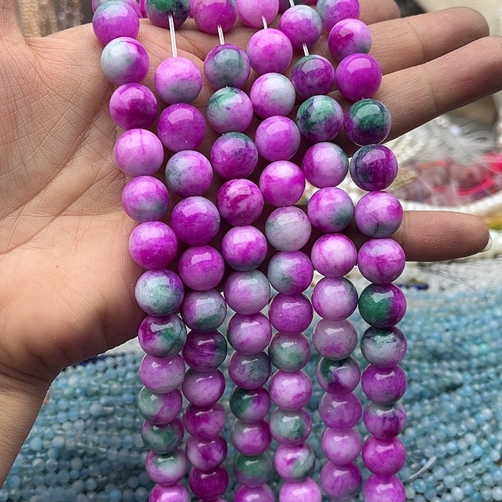 玛瑙/玉髓未镶嵌珠宝半成品2条12mm七彩桃花玉