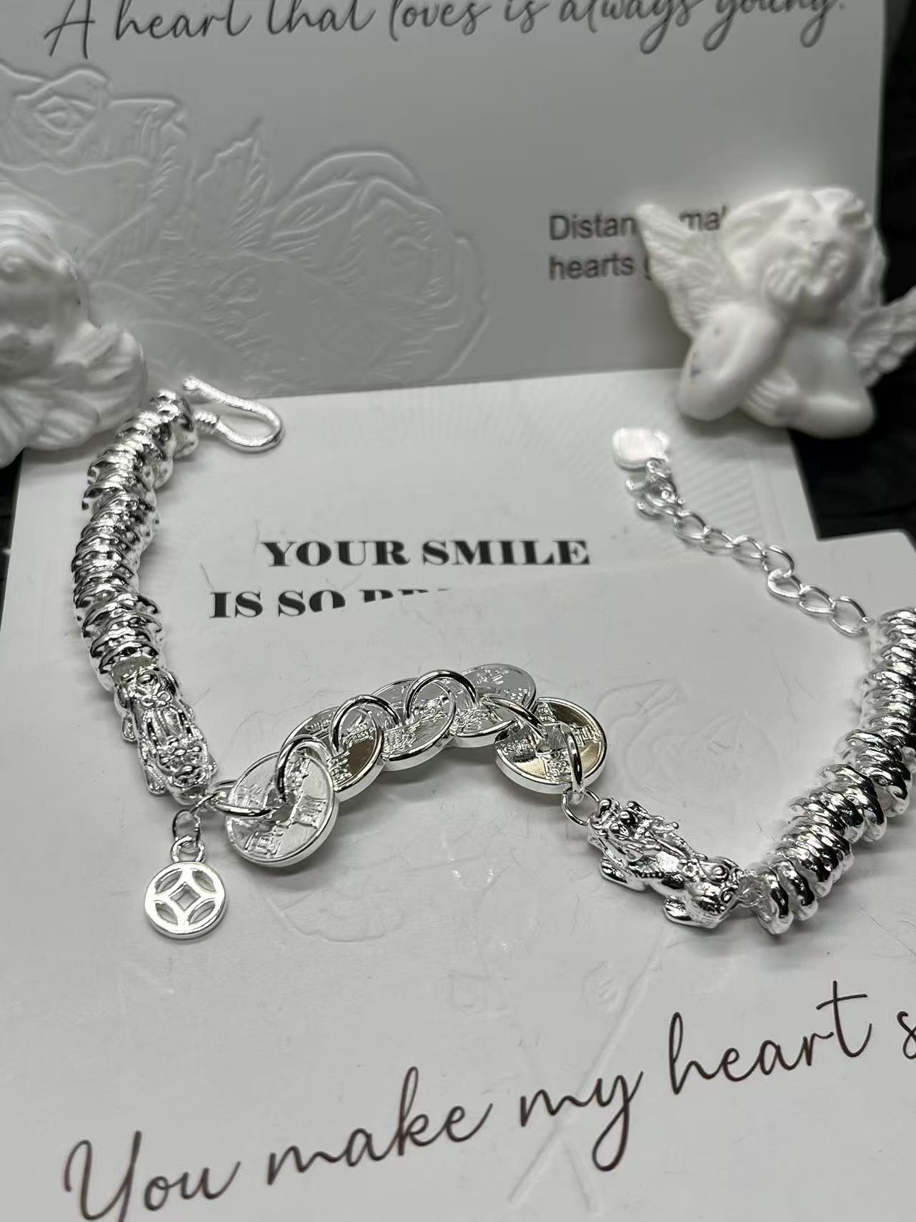 足银手链 民族风貔貅盘缠百搭五帝币手链