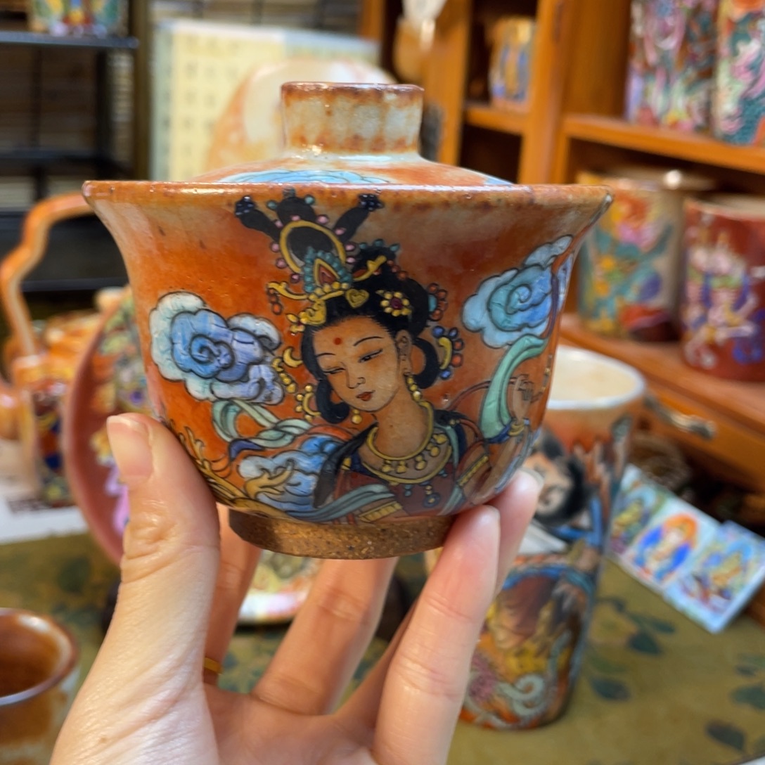 手绘匣钵志野盖碗