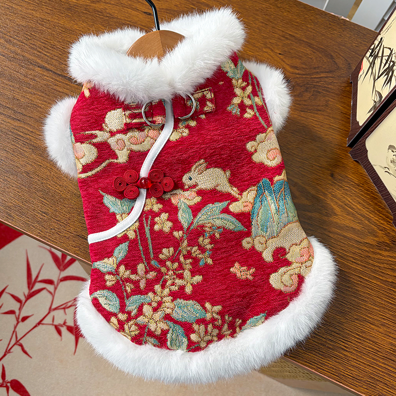 新年秋冬双层加厚绒国风玉兔宠物狗狗猫咪衣服饰用品唐装比熊泰迪