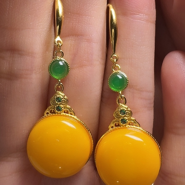 蜜蜡银S925镶嵌耳饰耳坠