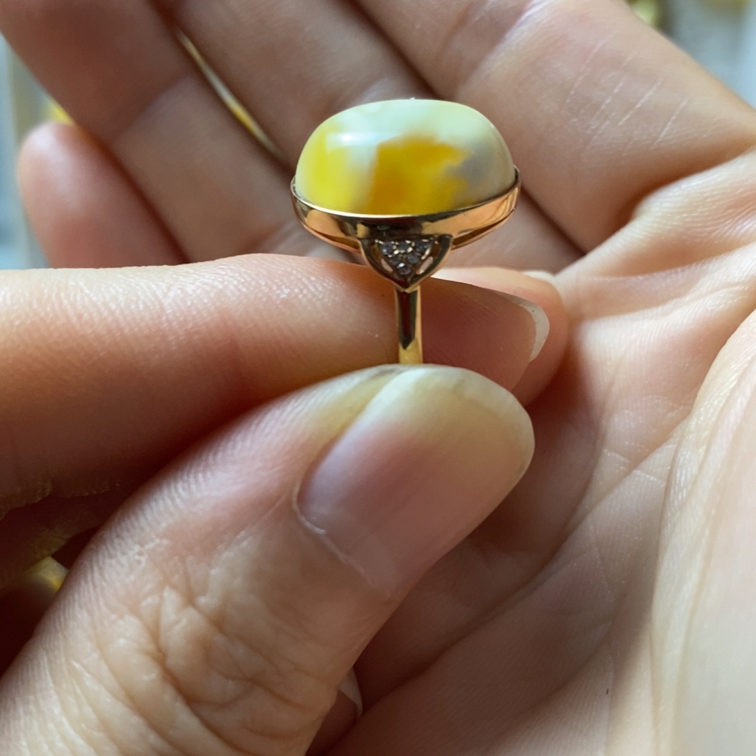 蜜蜡18K金镶嵌戒指蜜蜡戒指