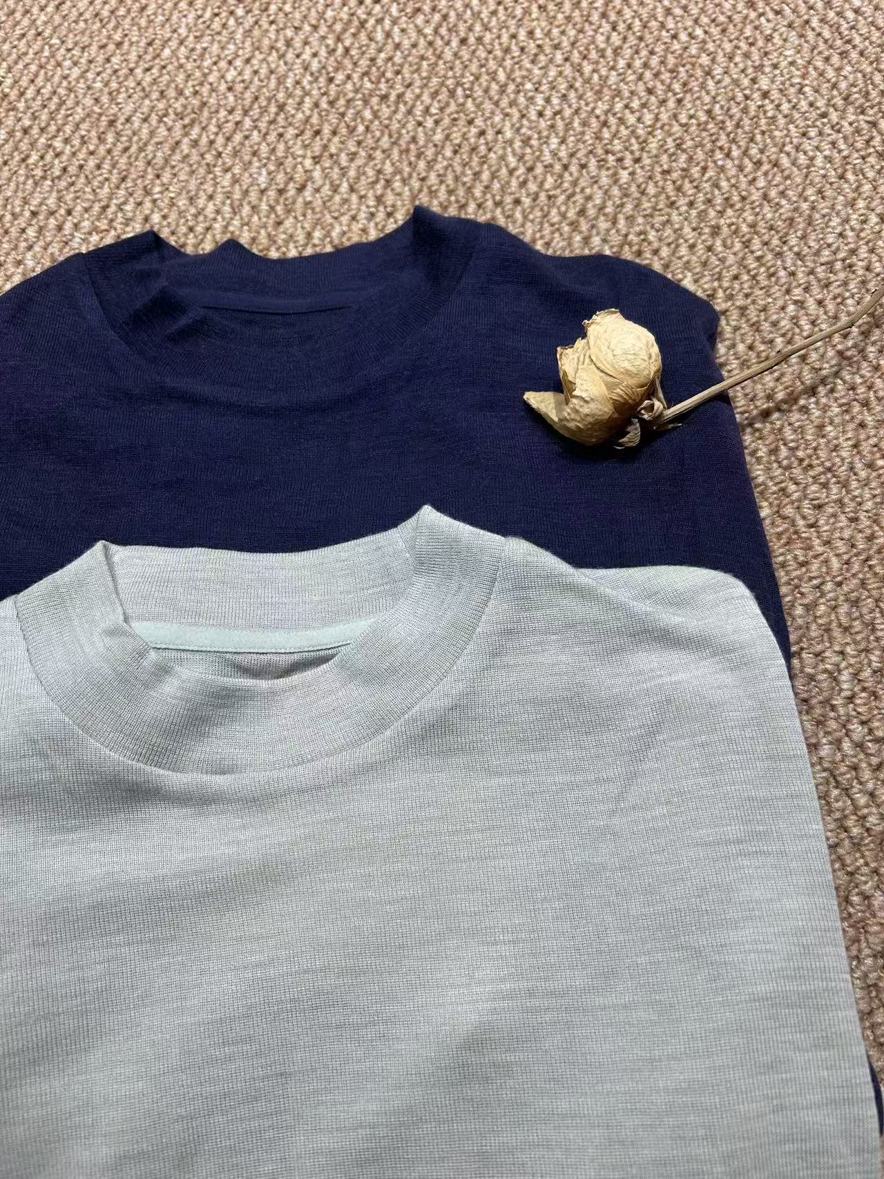 秋冬纯色极简百搭羊毛圆领打底长袖T恤