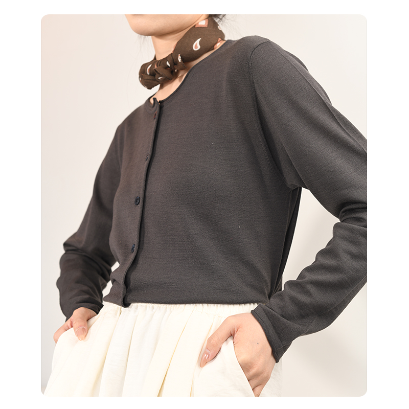 春秋定制百搭精纺针织羊毛灰色空调房长袖开衫