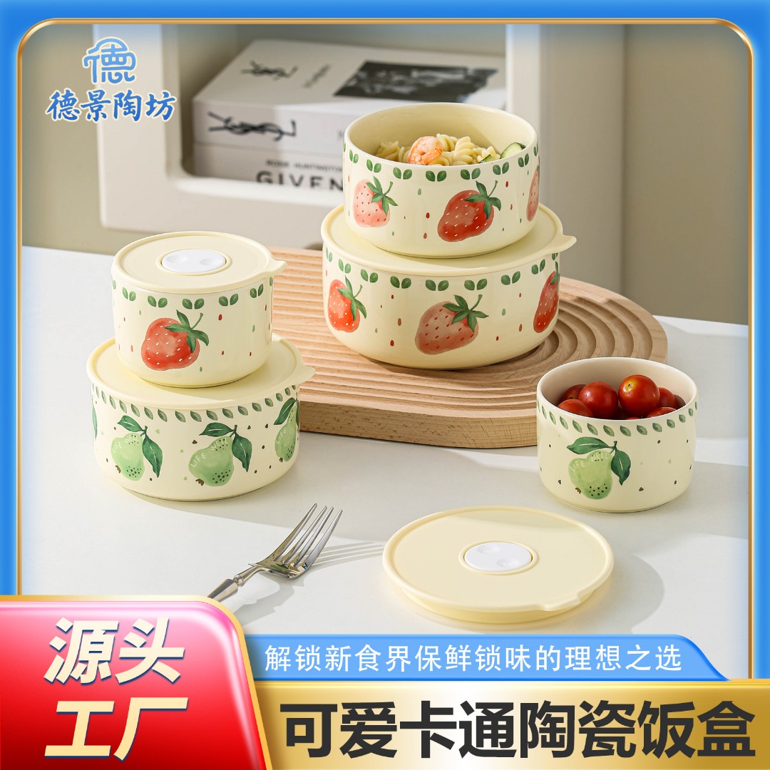 可爱陶瓷饭盒微波炉专用碗个人专用上班族便携保鲜便当盒密封餐盒