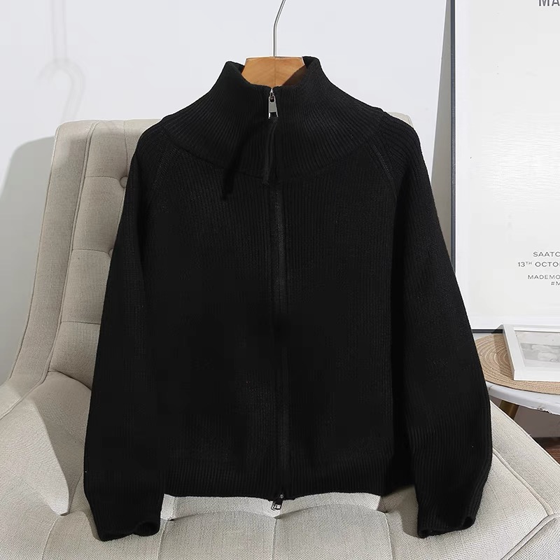 【双拉链黑色】新款韩版针织衫528