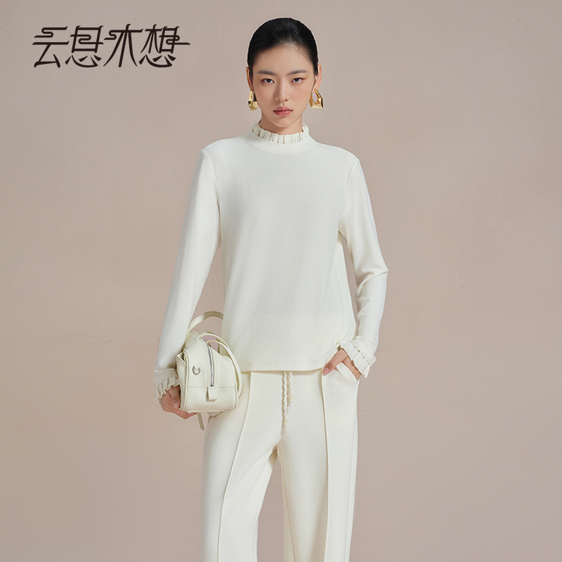 Ysimo-X云思木想 舒羽裁云 荷叶边领口袖口舒适百搭T恤13736