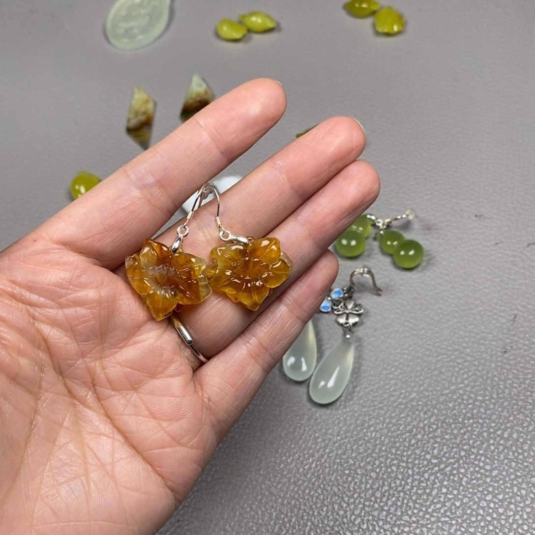 蛇纹石玉银S925镶嵌挂件耳饰耳环项链