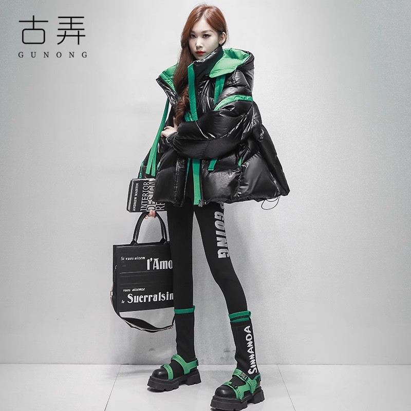 潮牌原创设计感羽绒服女中长款小个子加厚保暖韩版宽松连帽面包服