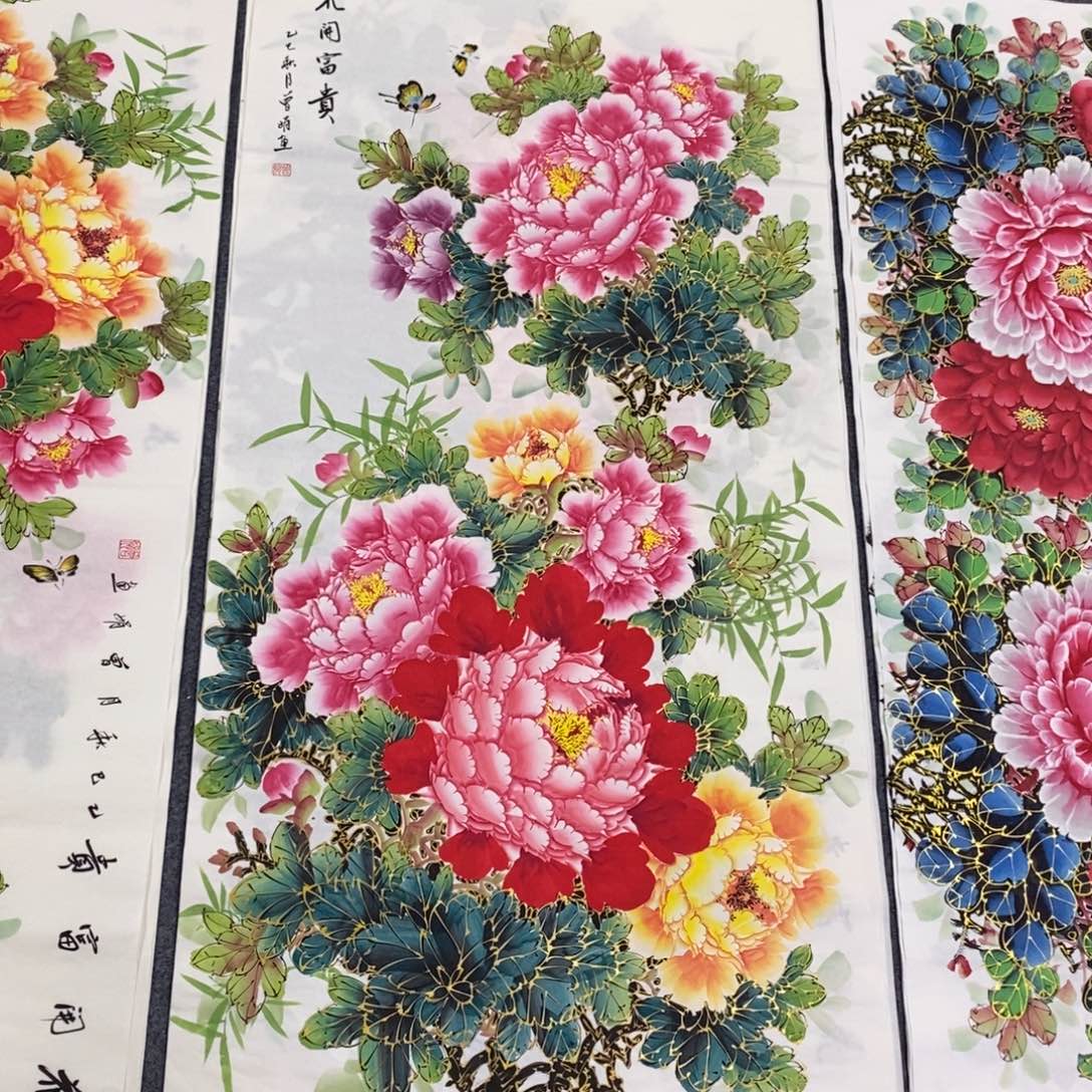 国画尺寸140✖️70四尺精品手绘金线牡丹