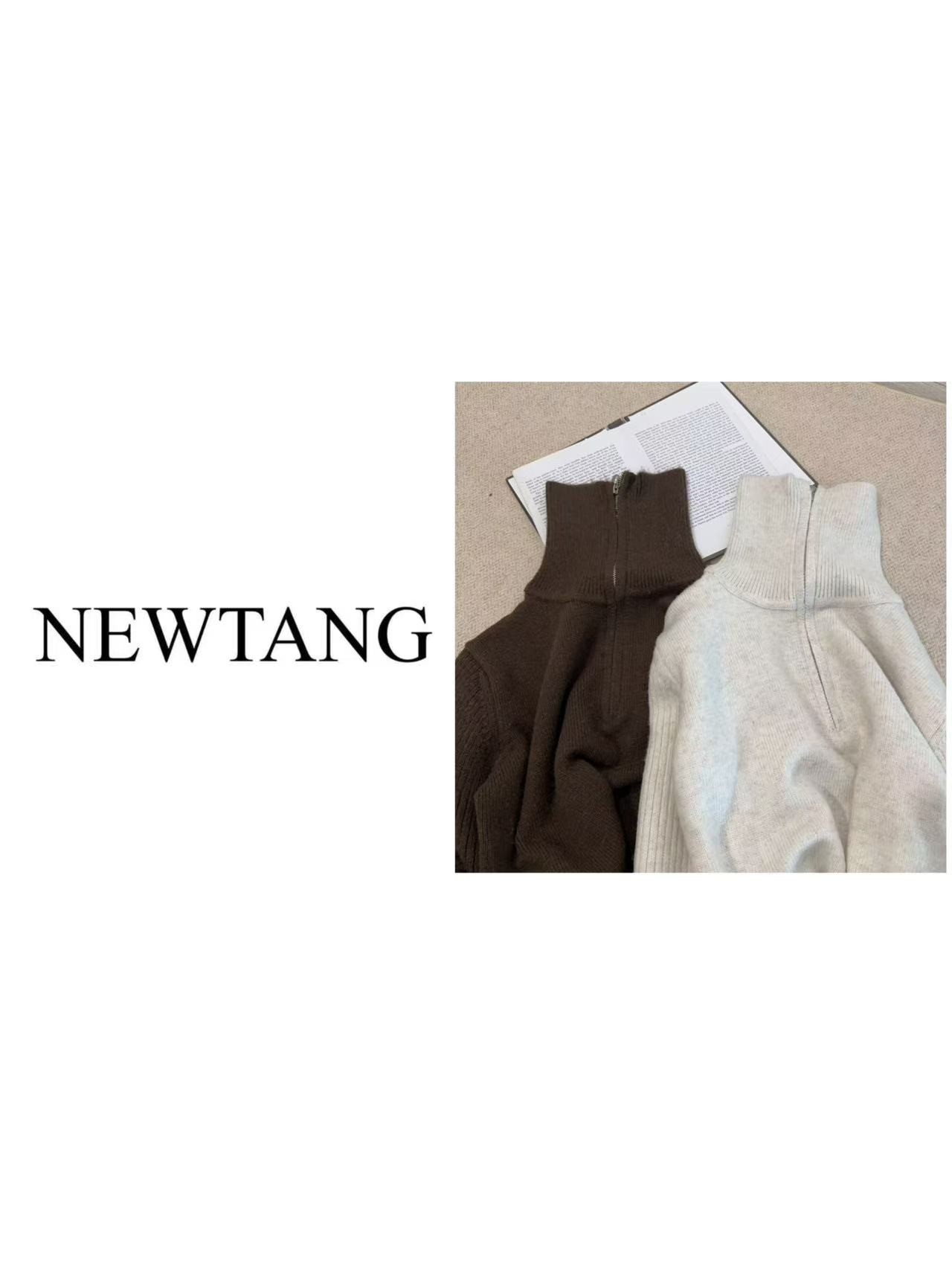 【高领拉链】247长袖宽松时尚百搭针织高领拉链上衣