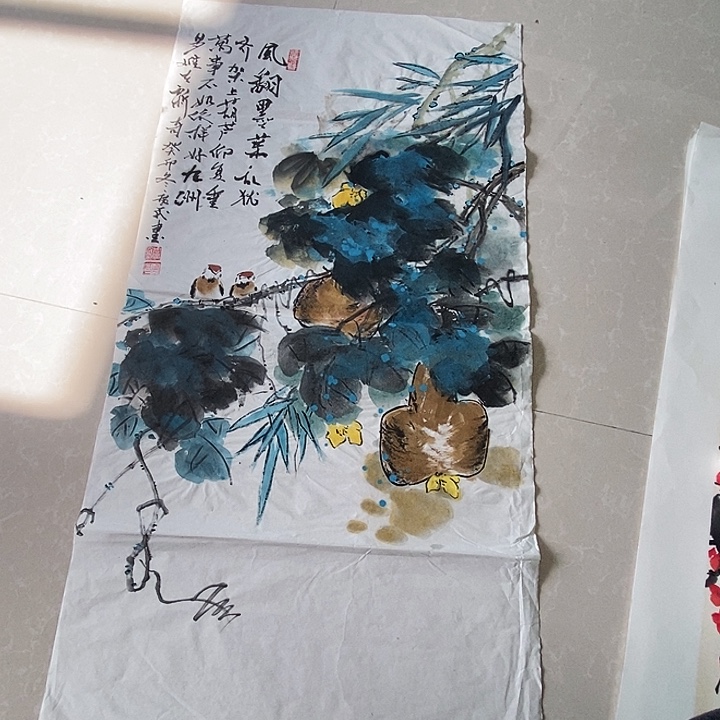 国画微瑕 三尺手绘花鸟