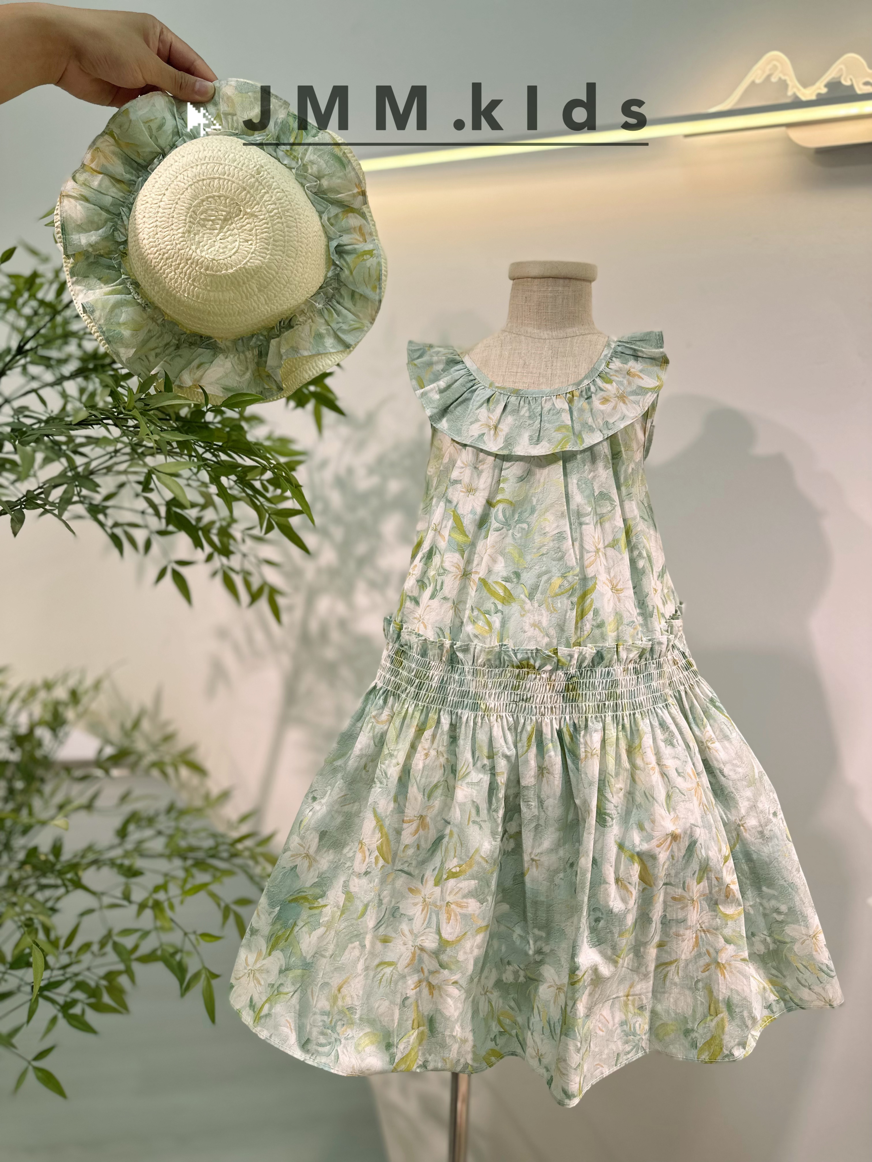 K315 花朵童装碎花连衣裙印花A字裙复古无袖夏季纯色女