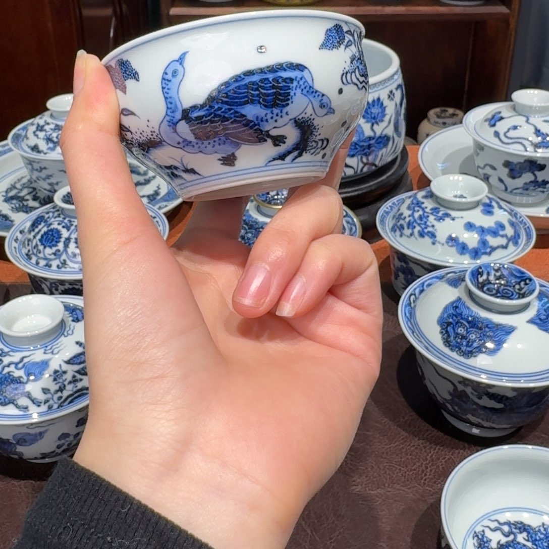 青花雯华堂手绘杯杯