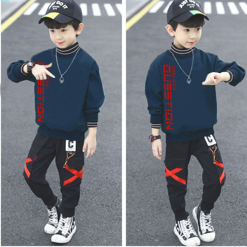 洋气帅气韩版男孩中大童套装长袖加绒加厚秋冬上衣童装男童卫衣20