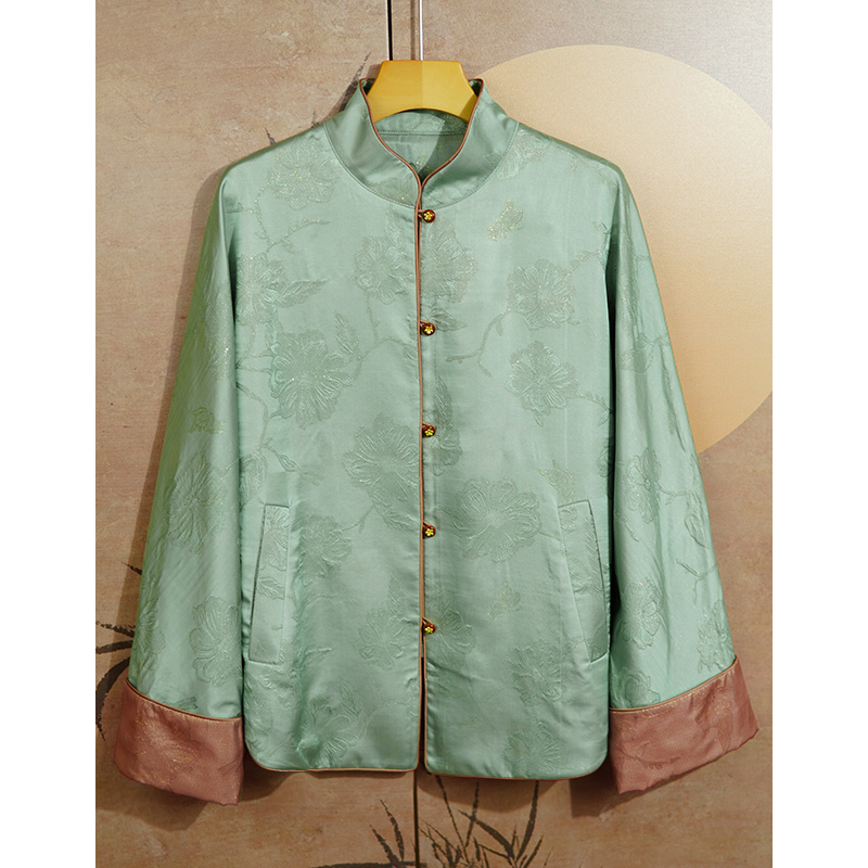 【青玄】桑蚕丝重磅新中式国风立领提花双面双穿女装春款外套 F5126