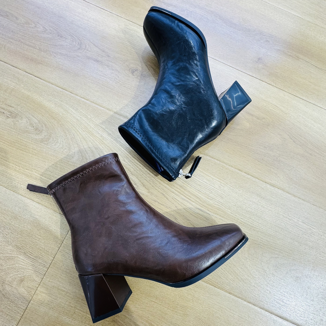 职场侧拉链半粗跟女靴简约女秋冬瘦瘦靴靴子