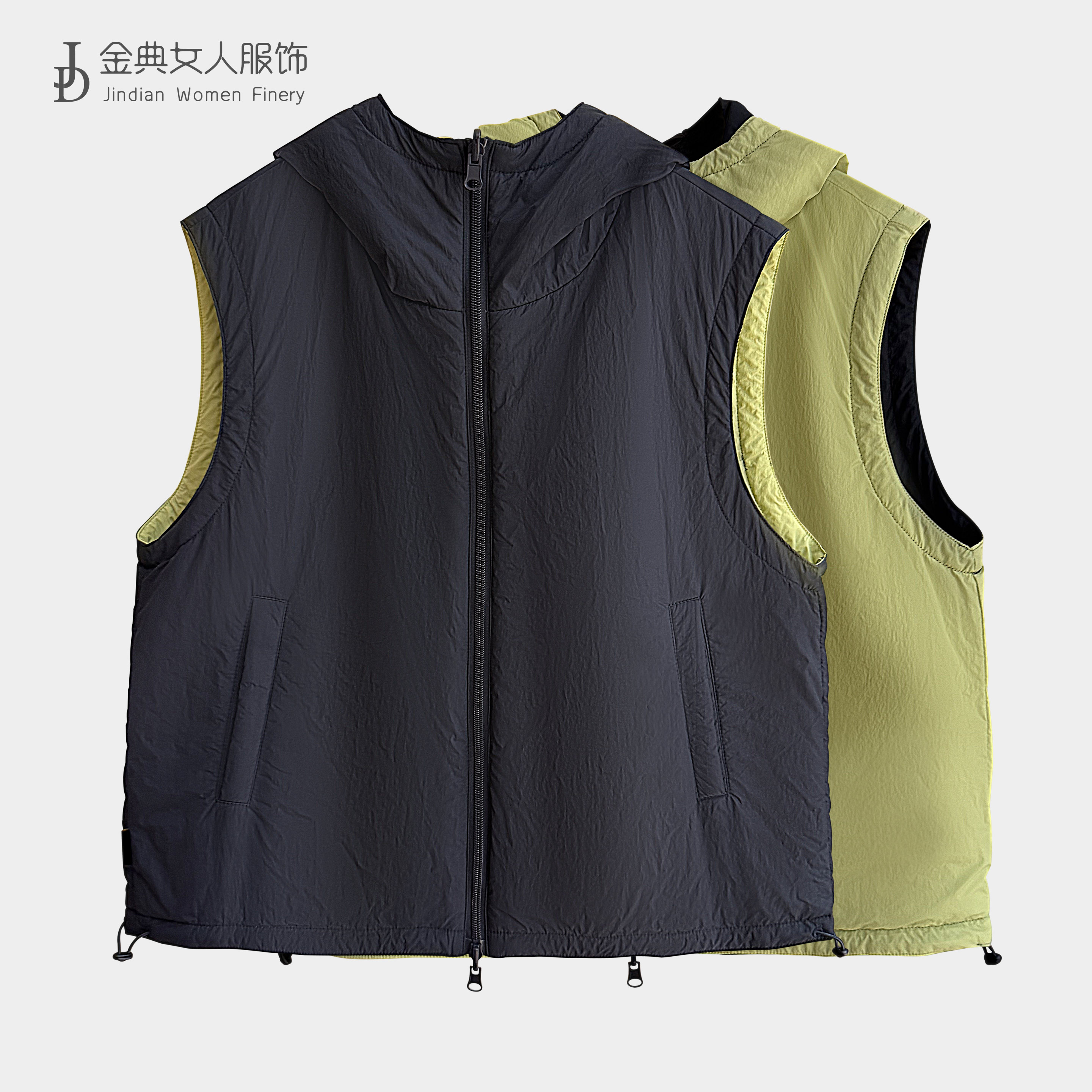 【金典女人服饰】秋季连帽双兜拉链款两面穿马甲  休闲减龄马夹1959