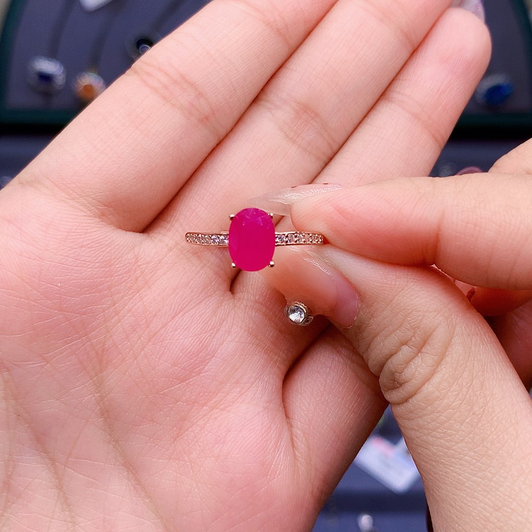 红宝石戒指银S925镶嵌
