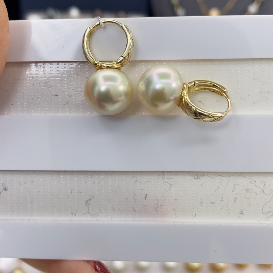 海水珍珠耳饰银S925镶嵌11-12m m