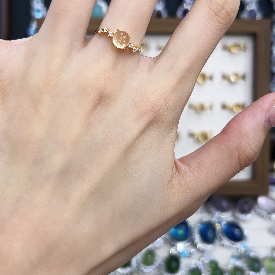 三***月戒指银S925镀金镶嵌黄晶