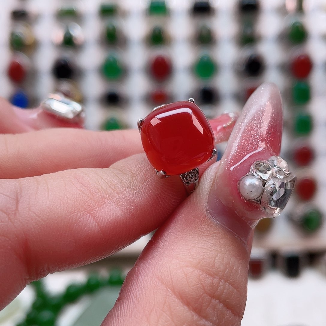 玛瑙/玉髓戒指银S925镶嵌任***默