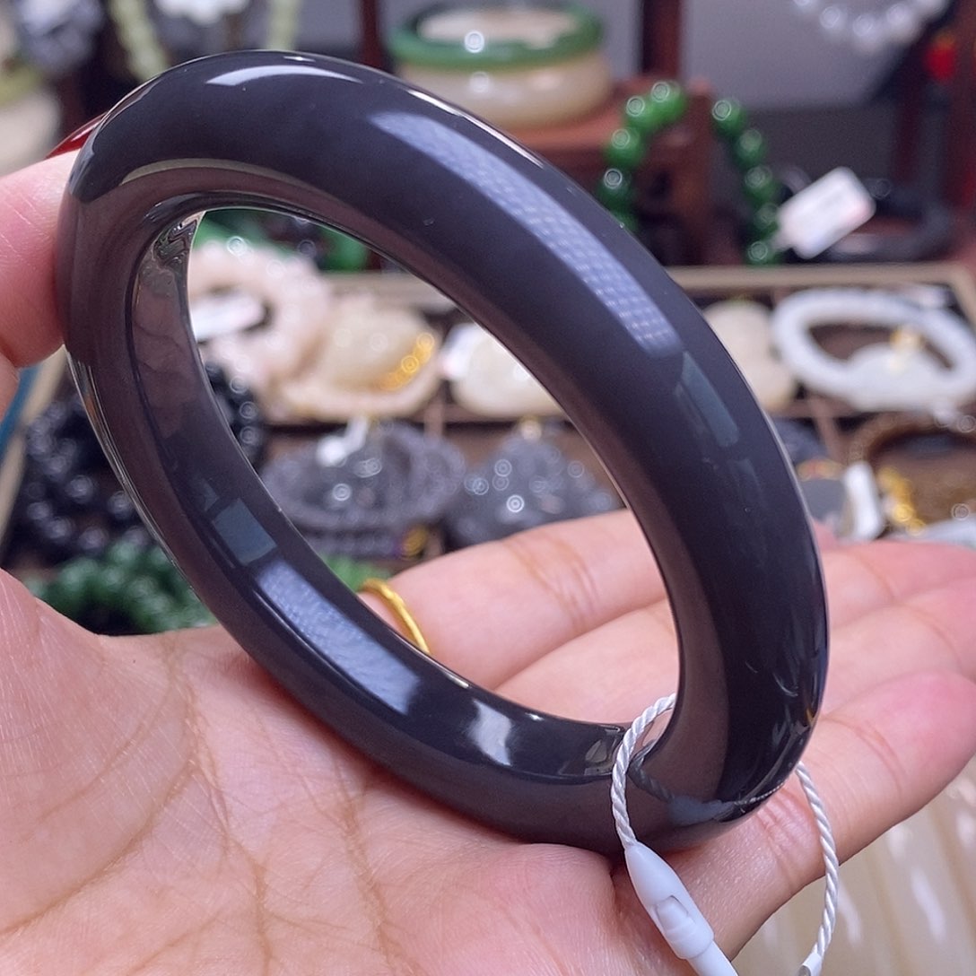 和田玉收藏级冰烟紫老矿料高冰底帝王紫手镯59未镶嵌