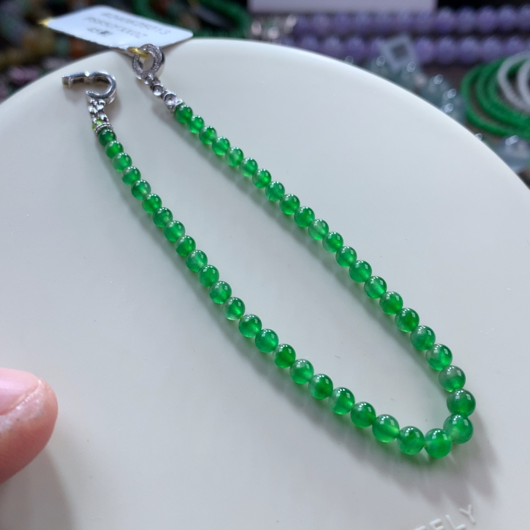 翡翠手链未镶嵌高冰金丝阳绿小米