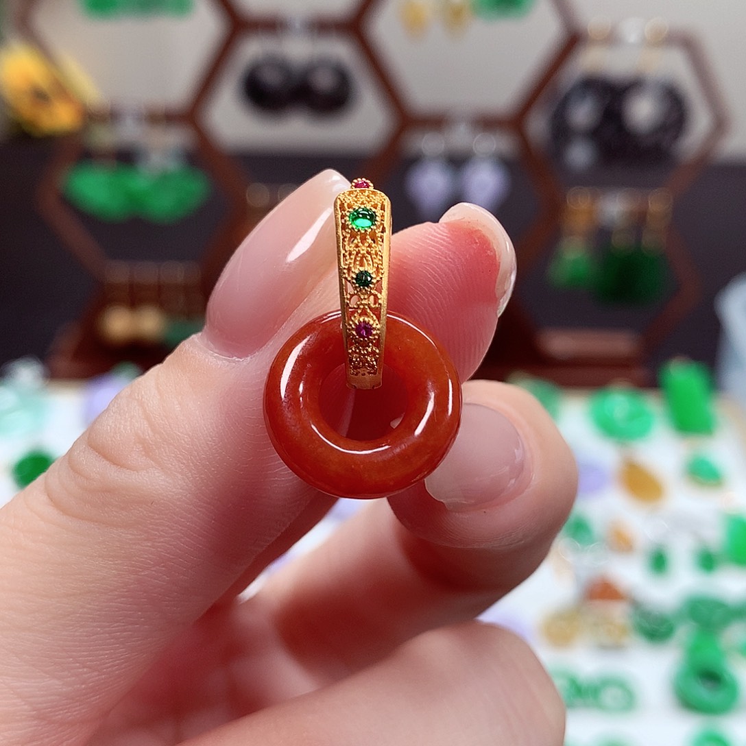 翡翠耳饰银S925镶嵌天然翡翠