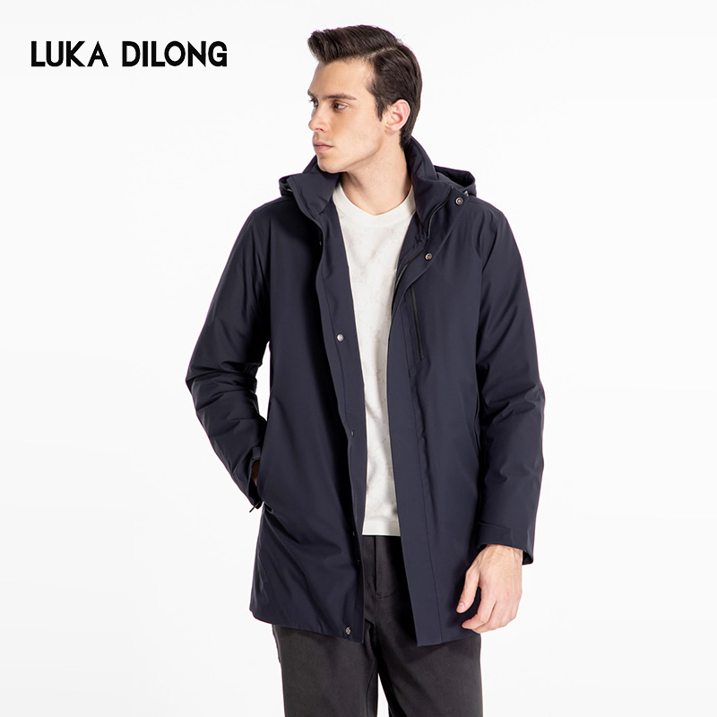 路卡迪龙-【匈牙利皇家白鹅绒】连帽可拆卸中长款羽绒服154238214