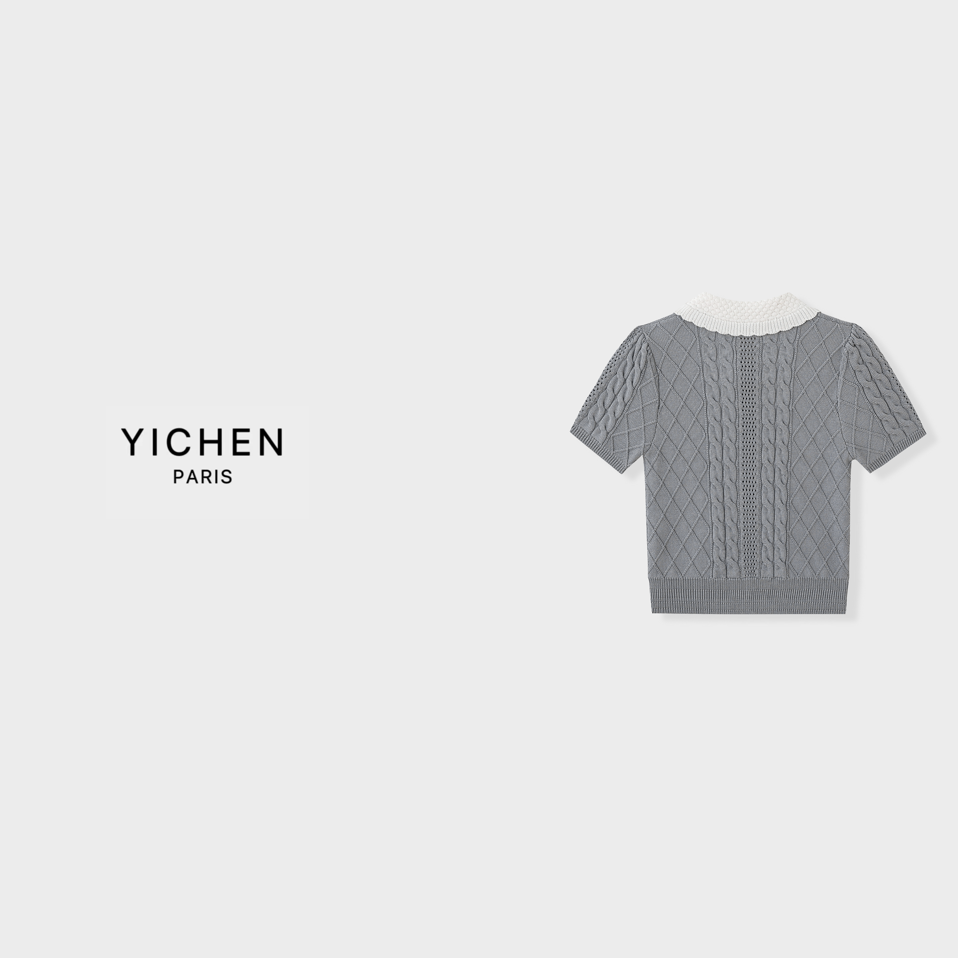 YC 甜美风重工蝴蝶结装饰立体绞花翻领针织短袖-6171