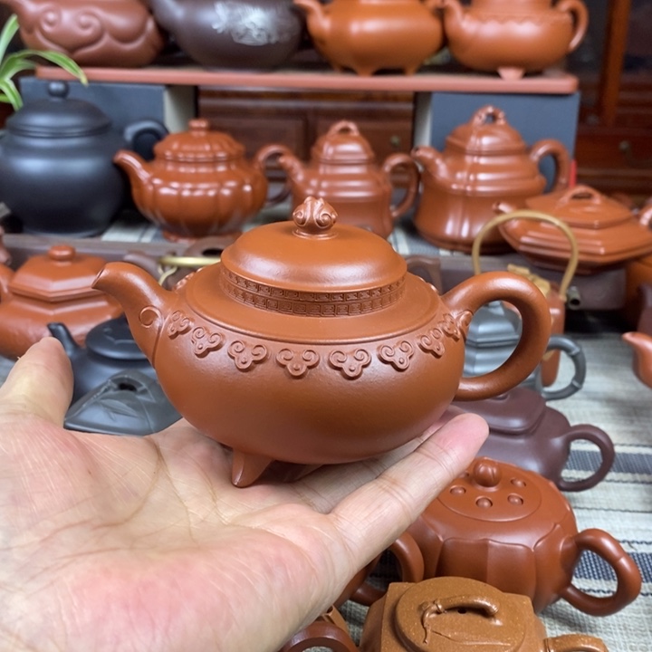 茶壶紫砂云肩如意200-230CC原矿赵庄朱泥特价