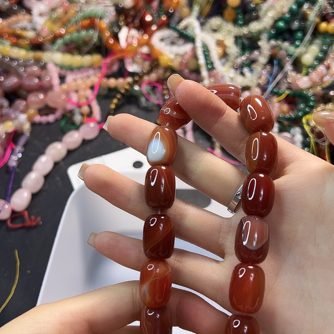玛瑙/玉髓合金珠宝半成品红玛瑙大桶珠一条