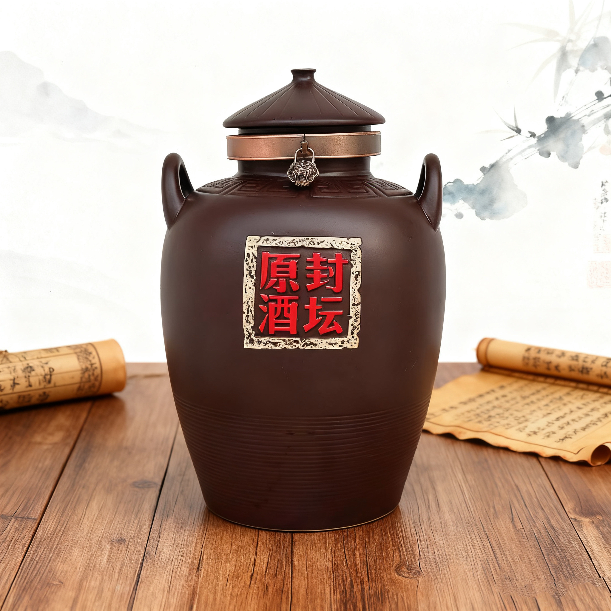 复古风陶瓷加厚家用双耳款带盖通用酒坛储物罐