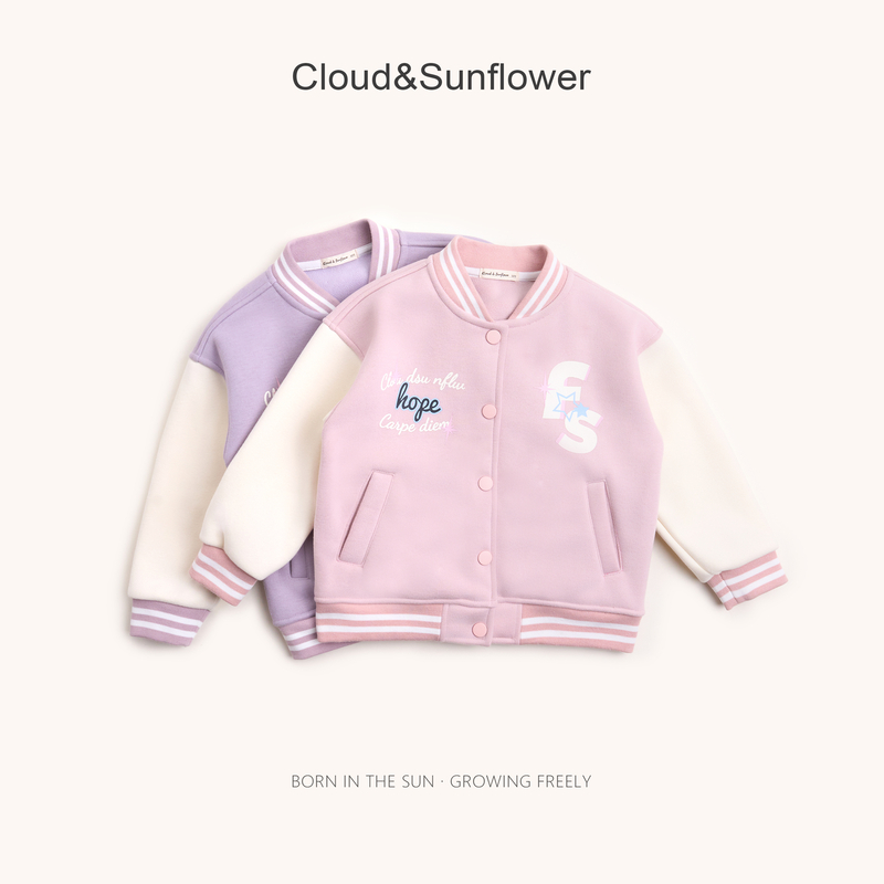 【云朵小葵】女童冬季新款爆款潮流双线sf字母加厚加绒棒球服253785