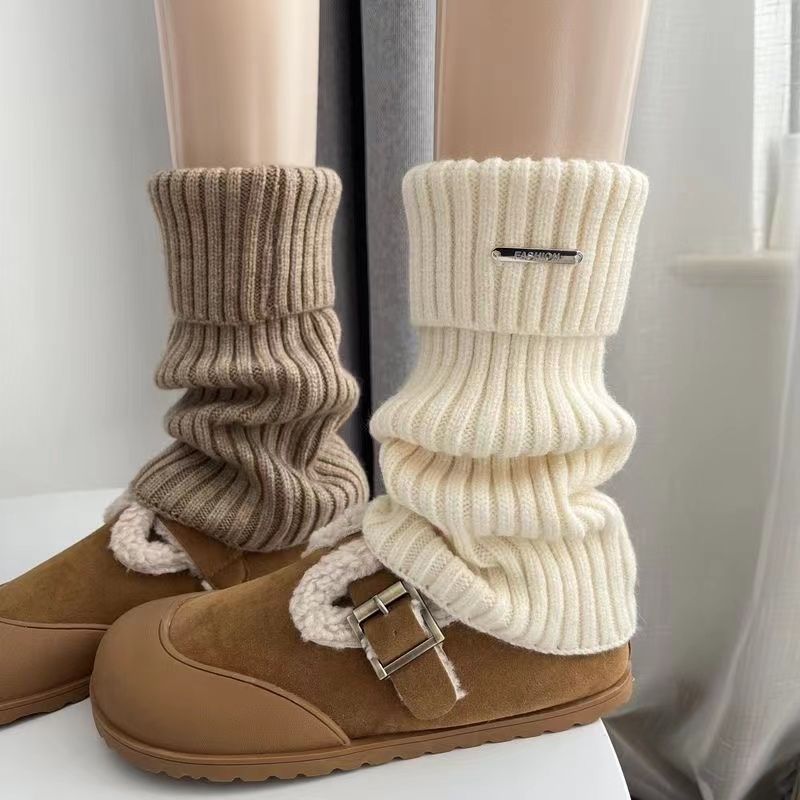 【女秋冬袜套】白色针织女新款保暖袜套雪地靴堆堆袜冬季小腿袜子