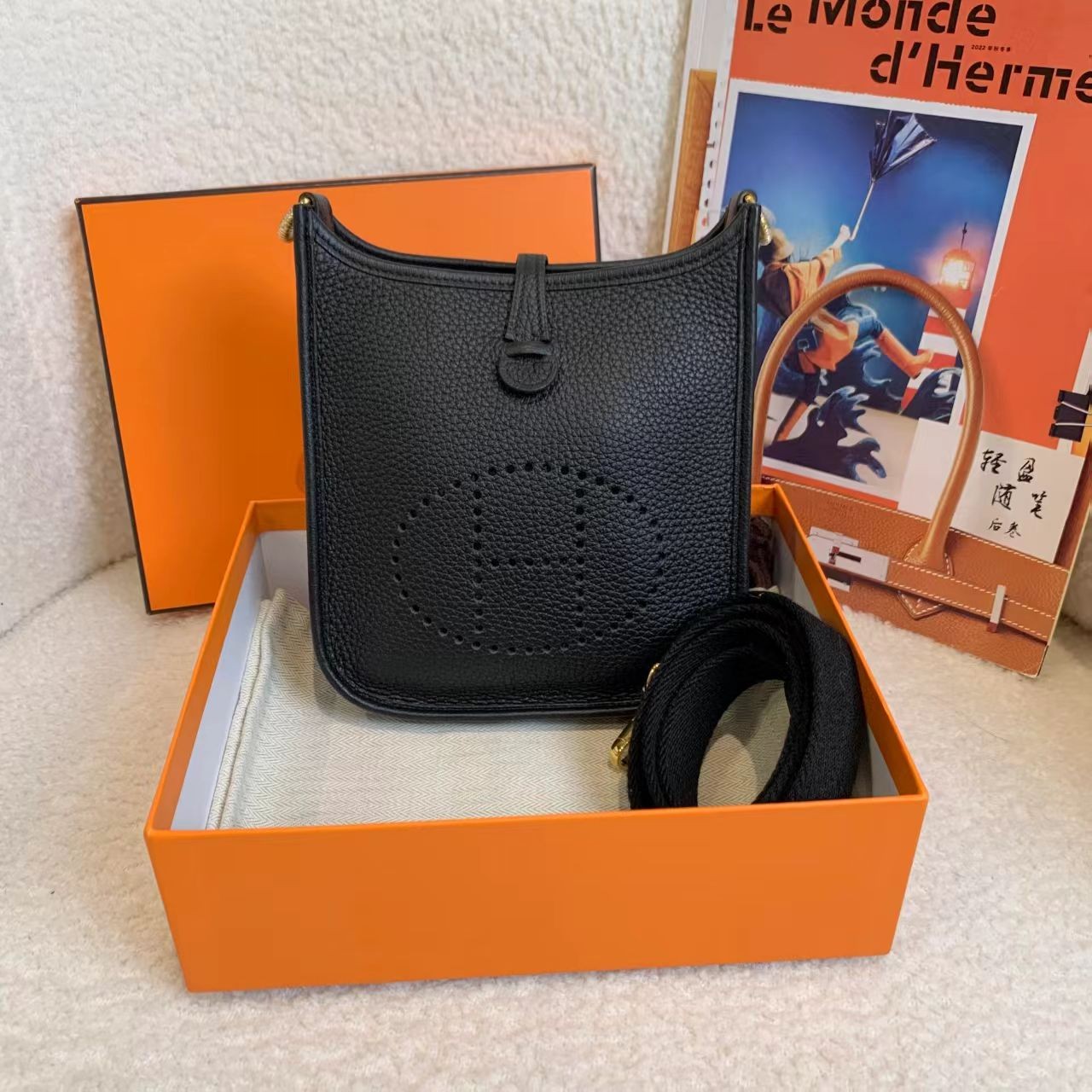 99新 Hermes/爱马仕 壹臻/黑金mini伊芙琳 b刻 tc 11619536