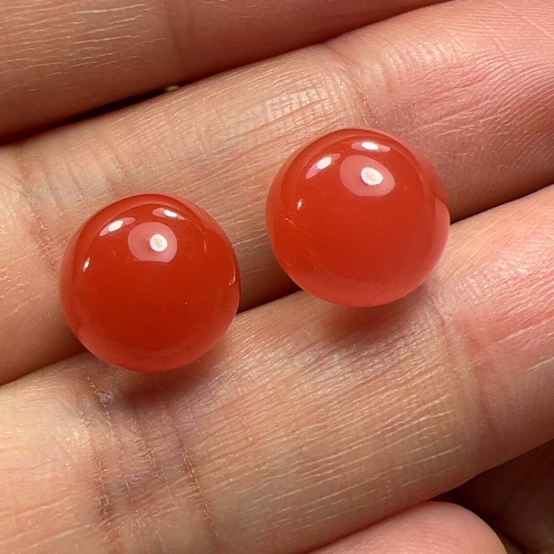 南红玛瑙耳钉18K金镶嵌